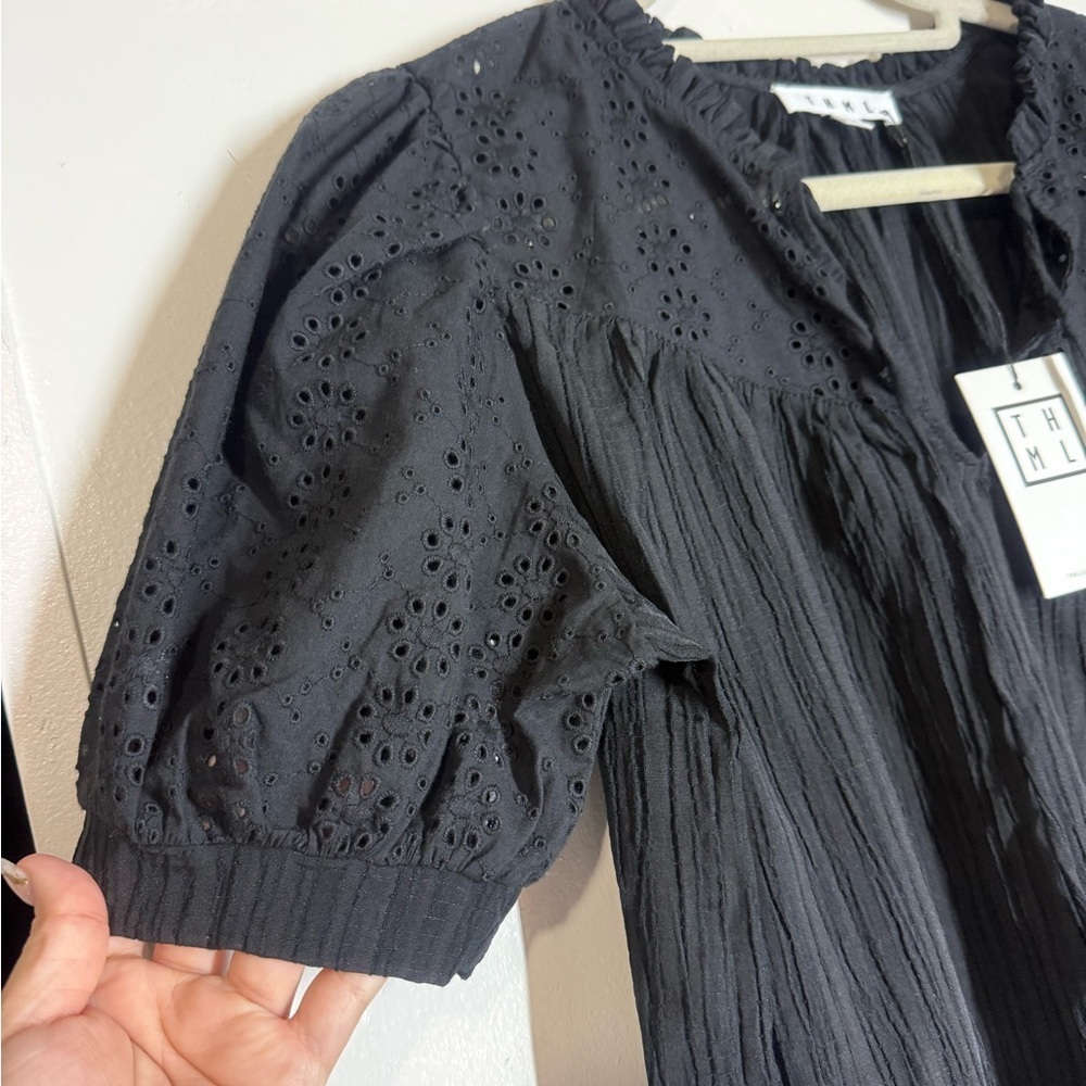 THML Women’s Top Puff sSeeves, Eyelet Embroidery Details - Picture 5 of 7